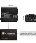 Road Trip Ready 200W Car Power Inverter 12V To 110V AC with dimensions 3.34x3.03x1.85 inches next to a credit card for size reference.
