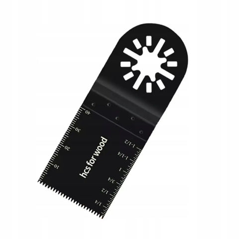 Close-up of an HCS blade from the Pro-Grade Oscillating Tool Accessory Kit 24-Piece Set With OIS Adapter for wood cutting.