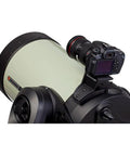 Universal Camera Piggyback Mount For Telescopes Lets Your DSLR Or Mirrorless Shoot Wide Angle Sky Photos While Your Telescope Drives The Show Perfect For Milky Way Moon Nebulae And Deep Sky Imaging On SCT Gear attached to Schmidt-Cassegrain telescope with camera mounted