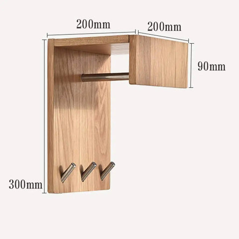 Heavy Duty Solid Wood Wall Mounted Coat Rack With Reinforced Metal Hooks, 300mm height, sturdy pine, designed for entryway storage.