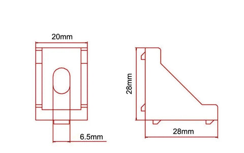 20 Piece 2020 Series Aluminum Corner Brackets Set With M5 Screws Nuts And Allen Key 2 Hole Right Angle Brackets Black Finish For 6mm Slot Aluminum Extrusion Heavy Duty 28x28x20mm Hardware Kit, 28x28x20mm diagram