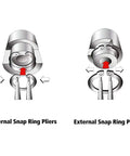 Diagram showing internal and external usage of 4-Piece Snap Ring Pliers Set, 7-Inch Internal And External Circlip Pliers With Straight And Bent Jaw