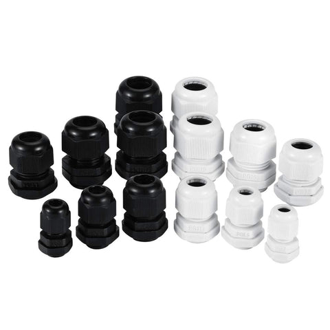 Cable Gland Kit 45 Pack Heavy Duty Waterproof Nylon Cable Glands And Joints For 3 To 15mm Cables with various PG sizes.