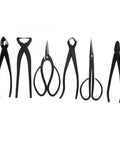 Rust Proof Steel Bonsai Pruning Tools 6 Piece Garden Snips And Clippers With Durable Travel Bag Easy Grip Blades displayed together.
