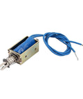 DC Solenoid Electromagnet 12V 300mA Pull Push Type With 5N Force And 10mm Stroke Metal Body In Blue Gold Tone Reliable Performance For DIY Projects Industrial Gadgets And Enclosures, blue wire leads