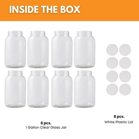 1 Gallon Glass Jars Set With White Lids Eight Pack Wide Mouth Fermentation And Storage Jars Food Grade Glass