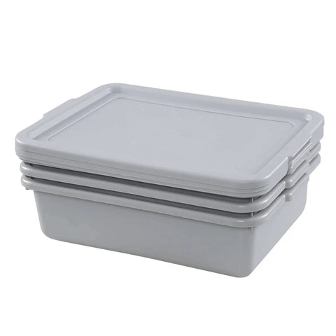 Stacked view of Three Pack Commercial Bus Tubs With Lids 13 Liter Meat Tubs Food Grade PP Heavy Duty Stackable Dustproof Containers