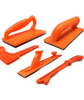 Orange Table Push Block And Push Stick For Routers, Jointers, And Table Woodworking Tools, Safe Push Handle Set Displayed