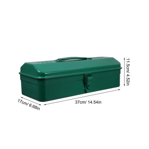 Big Boy Green Metal Toolbox with Rugged Carry Handle and Secure Latch Perfect for Garage Organization and Truck Bed Runs Features Plenty of Room to Sort Out Hammer Screwdriver Pliers Drill and More Making Home Repairs and Auto Fixes a Breeze.