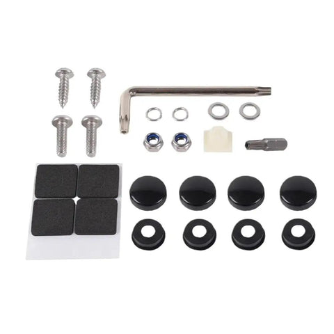 Legit Real Carbon Fiber License Plate Frame With Tight Weave Build And Comes Ready To Roll With Quality Fasteners Straight To Your Door For A Fresh Street Look On Us Canada Rides hardware assembly kit including screws and washers.