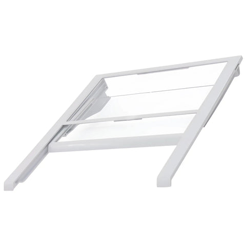 WR71X30139 Quick Space Shelf For GE Fridge, white heavy-duty replacement shelf in angled view.