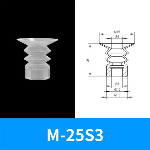 Top Notch 1/2/3 Layer Industrial Vacuum Suction Cups For Pneumatic Automation, M-25S3 model with dimensions and design details.