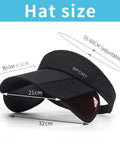 Black Women Sun Visor Hat With Retractable Brim And Adjustable Fit With Measurements For Golf Beach And Tennis Use With UV Protection