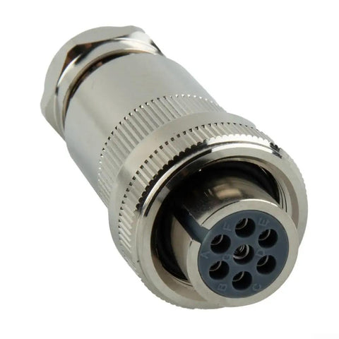 Hella Tough Seven Pin Proportional Valve Connector With One Meter Cable Female Hydraulic Plug close-up view of socket with six pin layout.
