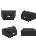 Heavy Duty Steel Thirty Six Inch Trailer Tongue Tool Box With Reinforced Lid in black from multiple angles.