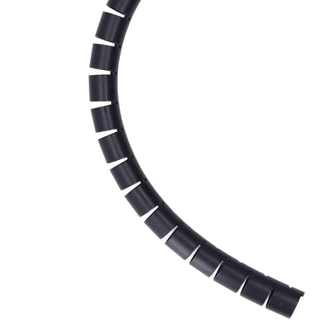 Flexible Black Spiral Cable Wrap For Cord Management 20mm Plastic Wire Sleeve neatly curved for organized cable management.