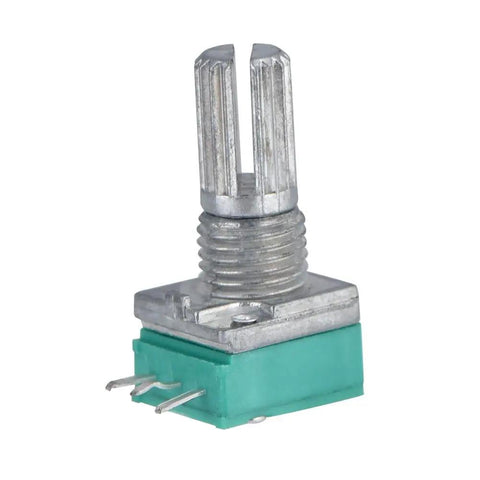Metal potentiometer from the Airband Radio Receiver 118-136MHz AM Crystal Clear Reception DIY Kit with a green base.