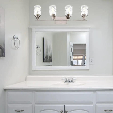 4 Light Brushed Nickel Wall Light Fixtures With Clear Hammered Glass Shade For Bathroom Vanity And Powder Room Dope Modern Wall Lamp
