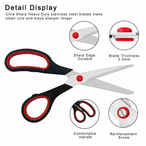 Two Pack 7.5 Inch All Purpose Scissors For Office And Home Use Soft Grip Handles Durable Stainless Steel Blades Detail View