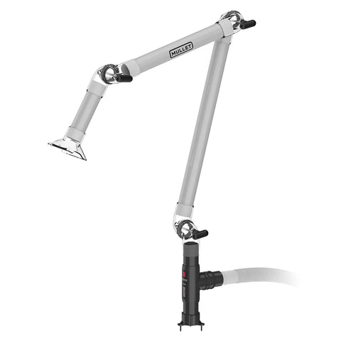Third Hand Dust Collection Boom Arm for Workbench Mount with On Demand Fume Extraction and Snag Free Hose Drops displayed.