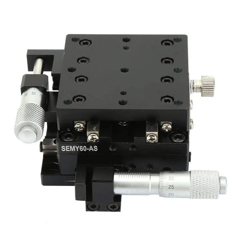 High Precision 60x60x40 Millimeter XY Linear Stage with Cross Roller Rails, Manual Micrometer Fine Adjustment, Aluminum Body