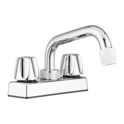 Lynden Utility Laundry Sink Faucet With Swivel Stainless Steel Spout, Hot Cold Knobs, Garden Hose Threaded Adapter, Chrome Plating Over Plastic
