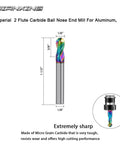 Front view of JIANXING 1/8-inch DLC-coated 2-flute carbide ball-nose end mill with rainbow coating; 4-piece set.