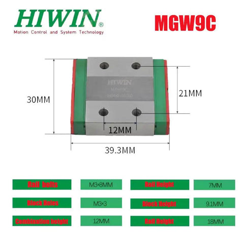 MGW9C Linear Guide Block for CNC Machines and 3D Printers Heavy Duty Rock Solid Carriage Rail Bearing with Gothic Arch Contact for High Rigidity and Smooth Motion in Automation Projects, 30mm