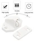 Built To Last Plastic Ball Catch Door Latch Set for Wood and Screen Doors, white, durable design with icons for quality and durability.