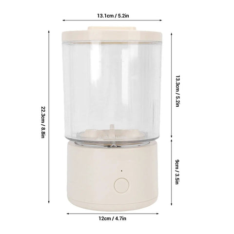 Portable Mini Washing Machine 1.6L Rechargeable Cordless Foldable Design dimensions and clear tank view for dorm use.