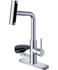 HOWUWEY Chrome Kitchen Faucet with Pull Down Sprayer & Cup Washer featuring modern design with pull-down sprayer and cup washer.