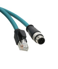 Industrial M12 D-Coded Ethernet Cable 4 Pin Male To RJ45, CAT5e Shielded PVC, 50 Meter Length For Keyence IV2 Omron Datalogic