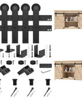 5 Foot Small Sliding Barn Door Hardware Kit for Double Doors and Cabinets, Ultra Quiet Track System, includes spliced tracks and guides.