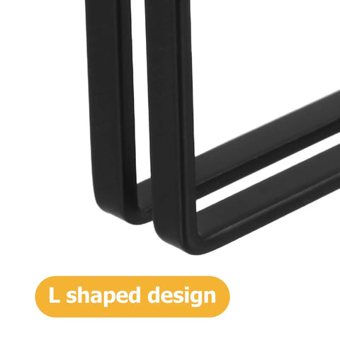 Close-up of Beefy Heavy Duty L Shaped Corner Brackets 10 Pcs Set For Shelves And Cabinets, thickened black metal design.