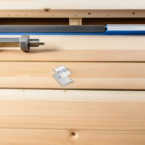 Tough as Nails Pipe Clamp Set for 19mm and 22mm Tubes with Locking Mechanism on wooden surface