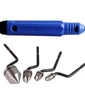 Minhe NB1000 Deburring Handle with interchangeable BC6301 BC8301 BC1041 BC1651 chamfer cutter heads and blue handle.