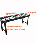 Intsuprmai 9 Roll Adjustable Conveyor Stand Table with chrome rollers, 65 inches long, adjustable height 25.5-44 inches.