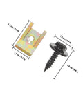 Premium U Nut And Screw Clip Kit With Black Zinc Hex Head Self Tapping Screws and Durable Metal U Clips shown with dimensions.