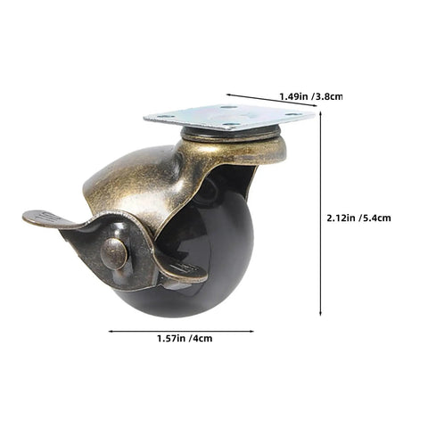 Vintage Bronze Ball Caster Wheels With Locking Brakes For Furniture, 1.57in, heavy-duty metal, designed for smooth furniture movement.