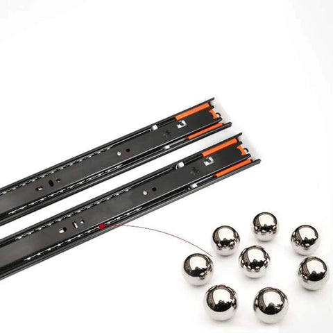 16 Inch Push To Open Drawer Slides Side Mount Ball Bearing Rails With Full Extension Cabinet Drawer Runners 100lb Load Capacity Black 1 Pair Rebound Open System For Easy Access with visible ball bearings