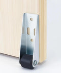 Rock Solid Vertical Track Roller Wheels For Sliding Barn Doors Featuring Quiet Rubber Casters And Reinforced Bearings mounted on cabinet.
