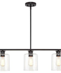 Dope Three Light Modern Industrial Farmhouse Kitchen Island Pendant Lighting With Clear Glass Cylinder Shades, Oil Rubbed Bronze