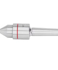 Side view of MT2 live center with 60° conical tip, MT2 Morse taper shank, triple-ball bearing, high-carbon steel