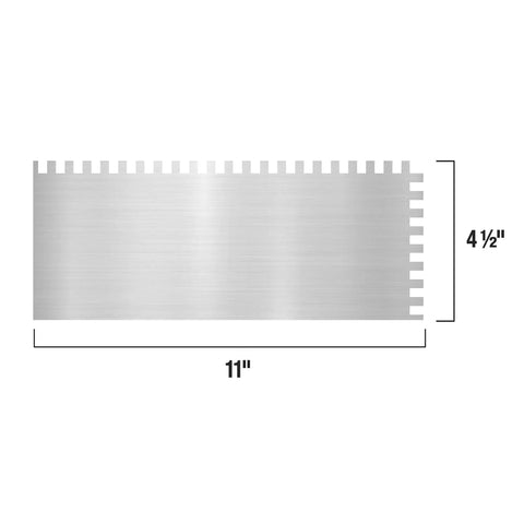 Comfort Grip Stainless Steel Square Notch Trowel Eleven Inch Blade With Quarter Inch Three Eighths Inch Quarter Inch Notches