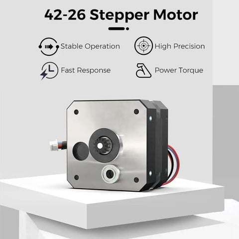 Sprite Extruder Motor 42-26 Stepper for Ender 3 S1 with round shaft, shown sitting on white base, highlighting stable operation and precision.