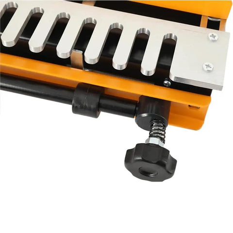 Top Shelf Twelve Inch Dovetail Router Jig With 1/2 Inch Templates For Dead On Alignment Plus Mortise And Tenon Woodworking Kit clamp mechanism detailed view.