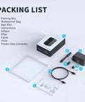 Ultra Portable Mini Bike Tire Pump With Digital Gauge And Auto Stop At 120 PSI Type C Rechargeable Battery contents list