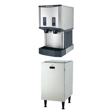 No Drama Countertop Nugget Ice Maker And Water Dispenser With Easy Push Controls on stainless steel cabinet with 40-pound capacity.