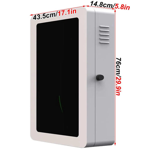 Heavy Duty Hella Weatherproof Lockable EV Charger Pedestal Enclosure Box With Secure Padlock Storage For Tesla Gen 3, white, dimensions shown