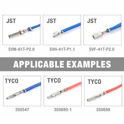 Pro Grade Open Barrel Crimp Tool For Molex AMP TYCO Deutsch Terminals 24 14 AWG applicable terminal examples